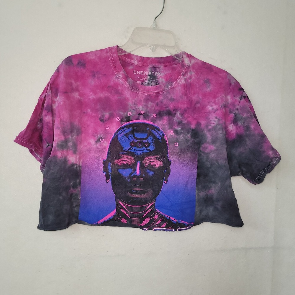 Chemistry TShirt Adult L Pink Tie Dye Cyber Mind‎ Cropped Graphic Tee *Altered